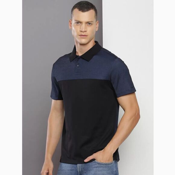Calvin Klein Colorblocked Polo shirt Navy Combo, Size Small, Collar Snap close - Picture 1 of 9